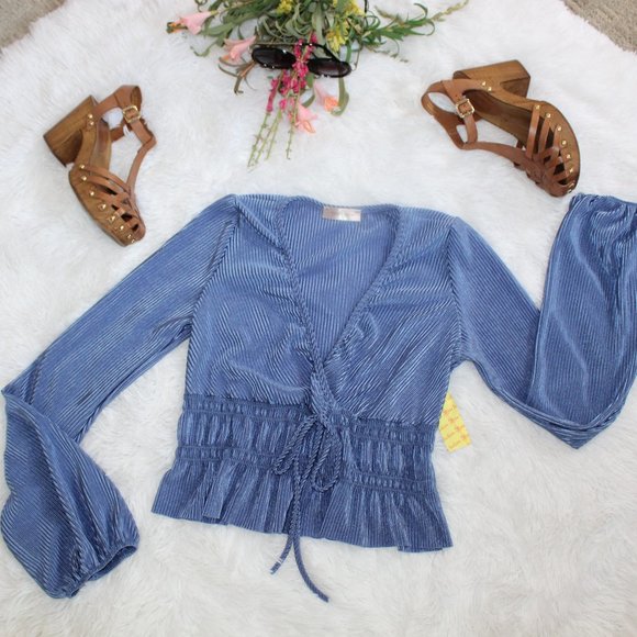 Mistyrose Bishop Sleeve Faux Wrap Blouse - Picture 3 of 14